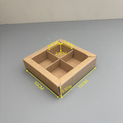 10PCS 4/9/16/25-cells kraft chocolate box with clear sleeve