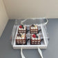 10PCS 4-compartments white base box with clear lid & ribbon