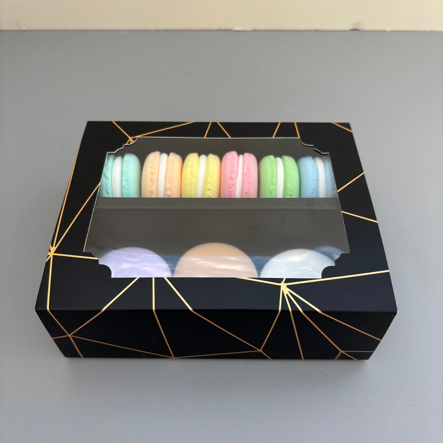 20PCS Big Black Gold Stamping Paper Drawer Box for Macaron