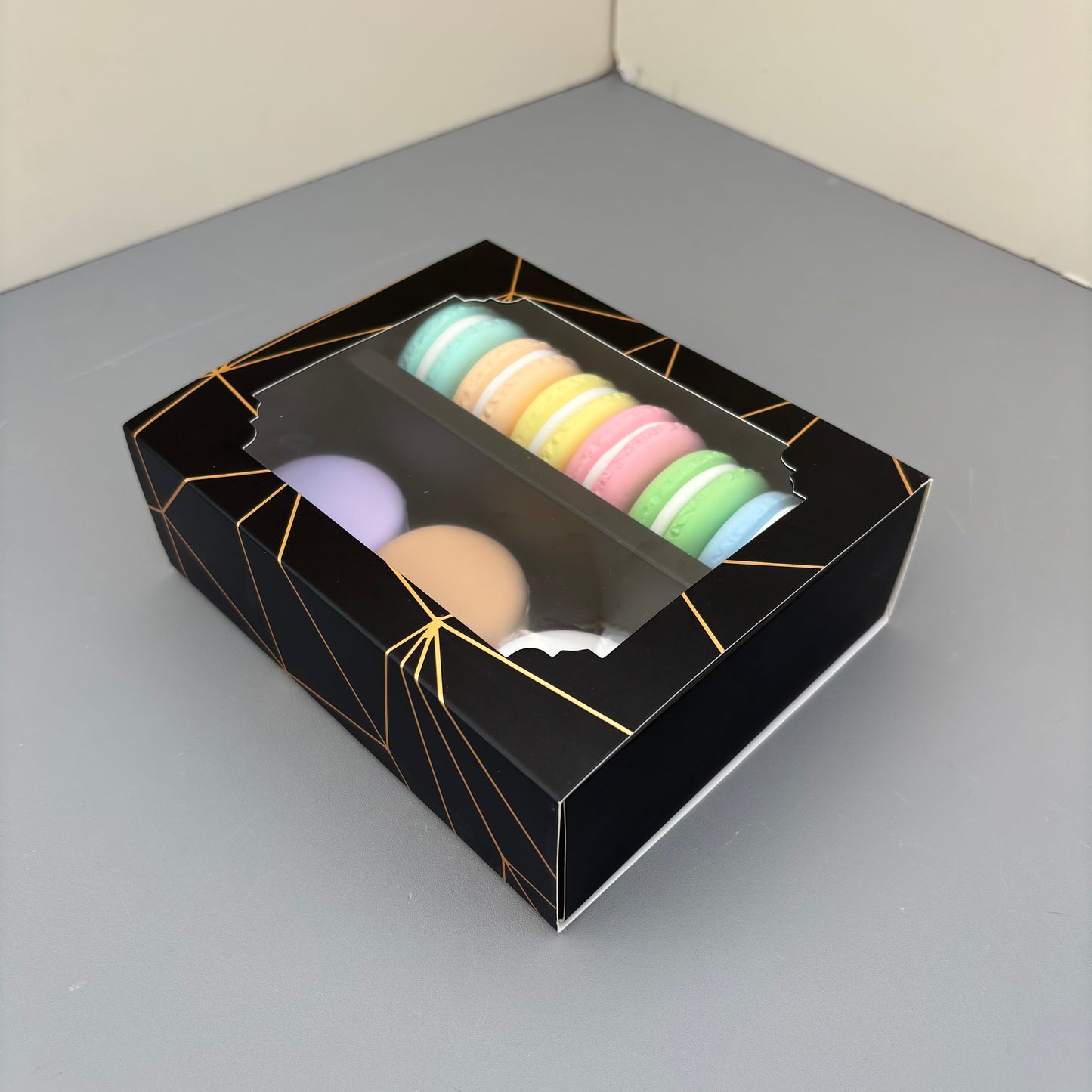 20PCS Big Black Gold Stamping Paper Drawer Box for Macaron