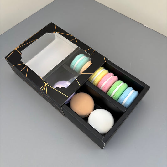 20PCS Big Black Gold Stamping Paper Drawer Box for Macaron