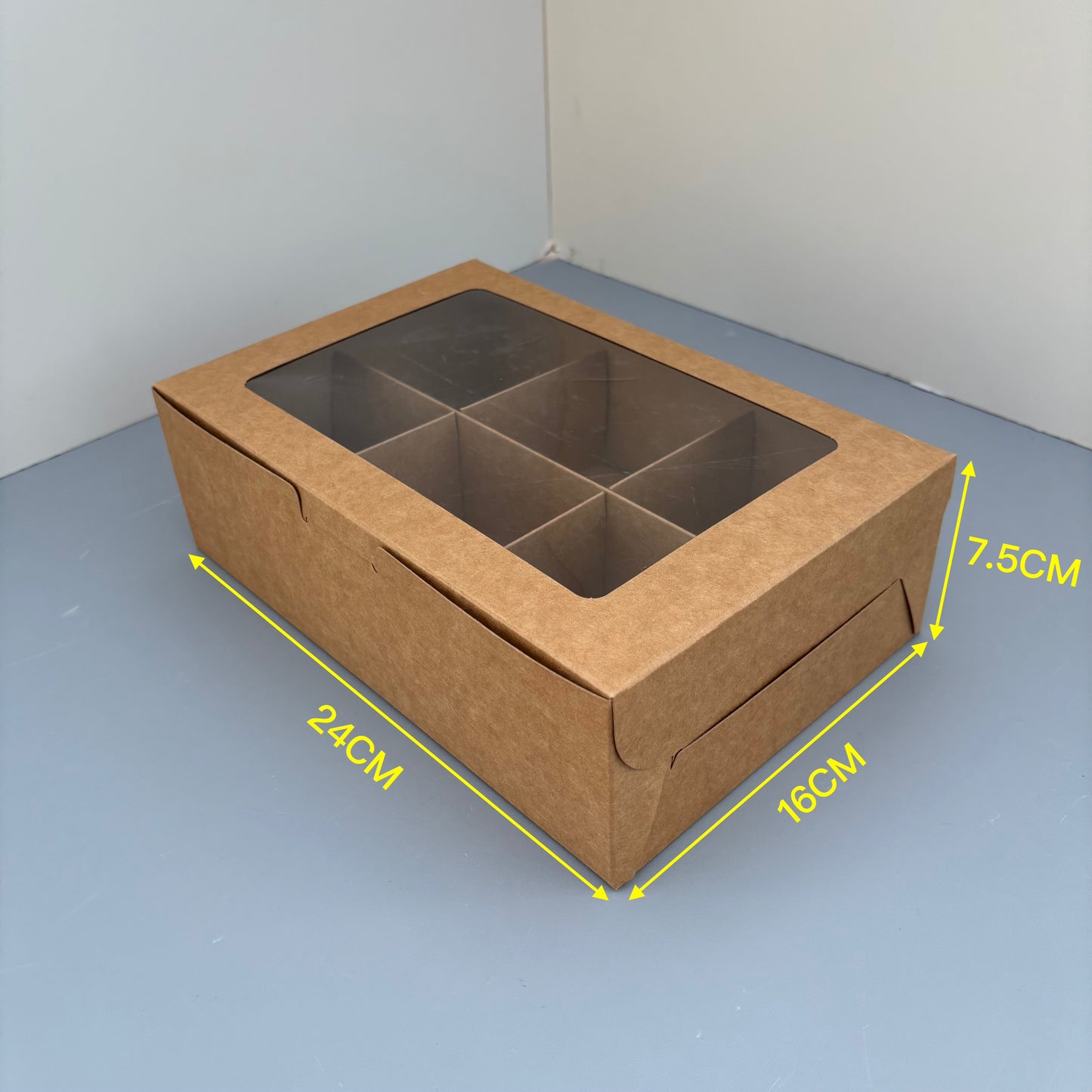 20PCS 6-compartments kraft mini cake dessert paper box with window