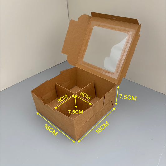 20PCS 4-compartments Kraft Dessert Snack Food Paper Box with Window