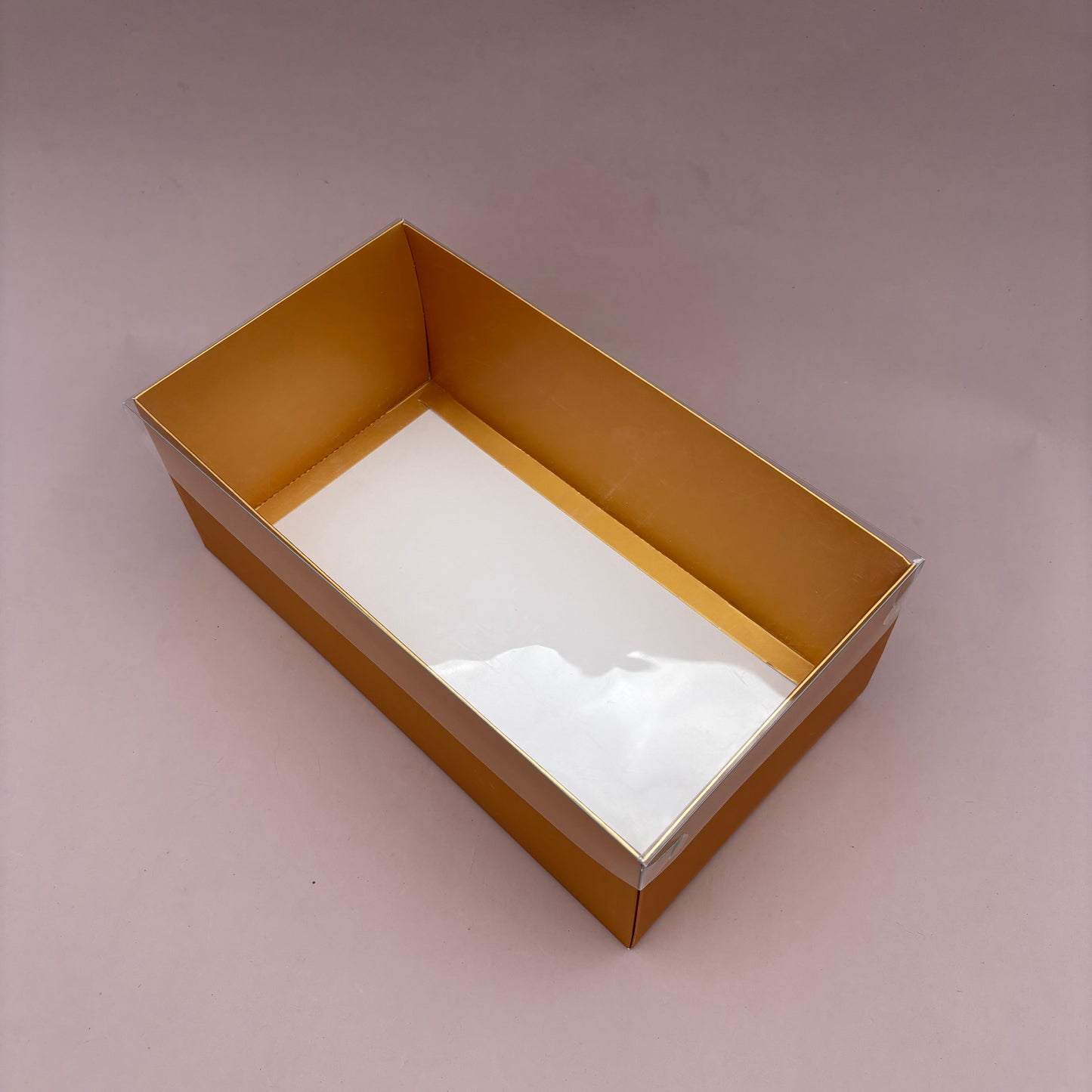 10PCS Rectangle Gold Paper Base Pastry Box With Clear Lid