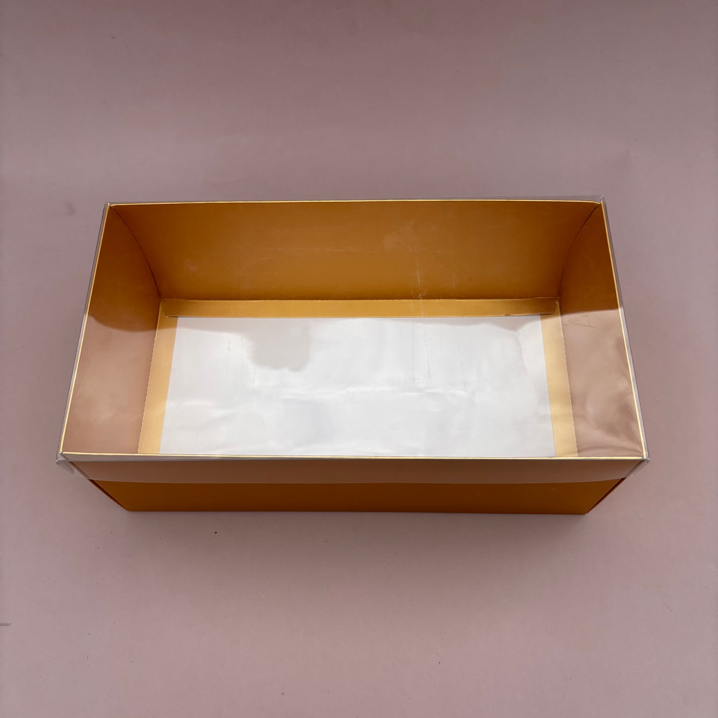 10PCS Rectangle Gold Paper Base Pastry Box With Clear Lid