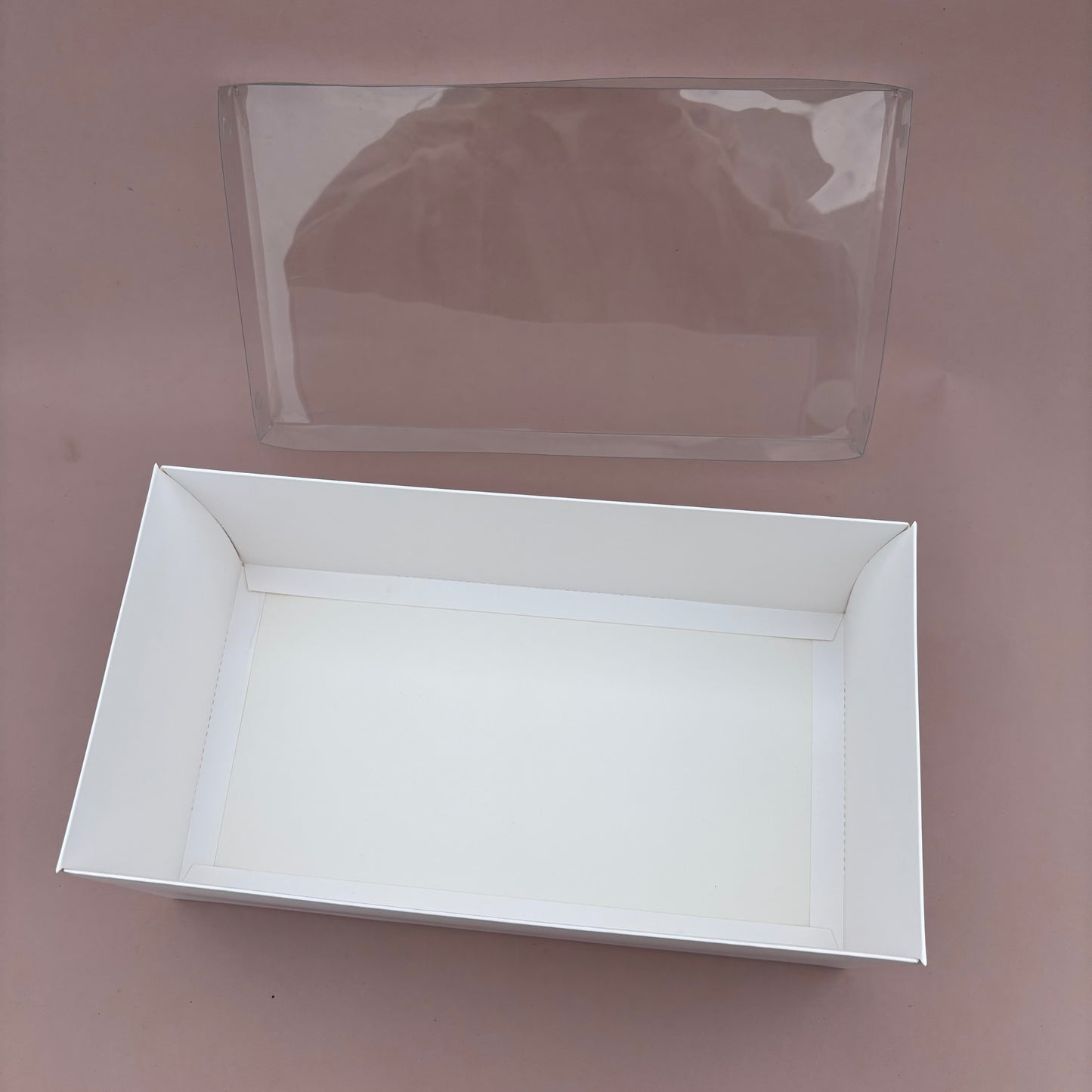 10PCS Rectangle White Paper Base Pastry Box With Clear Lid