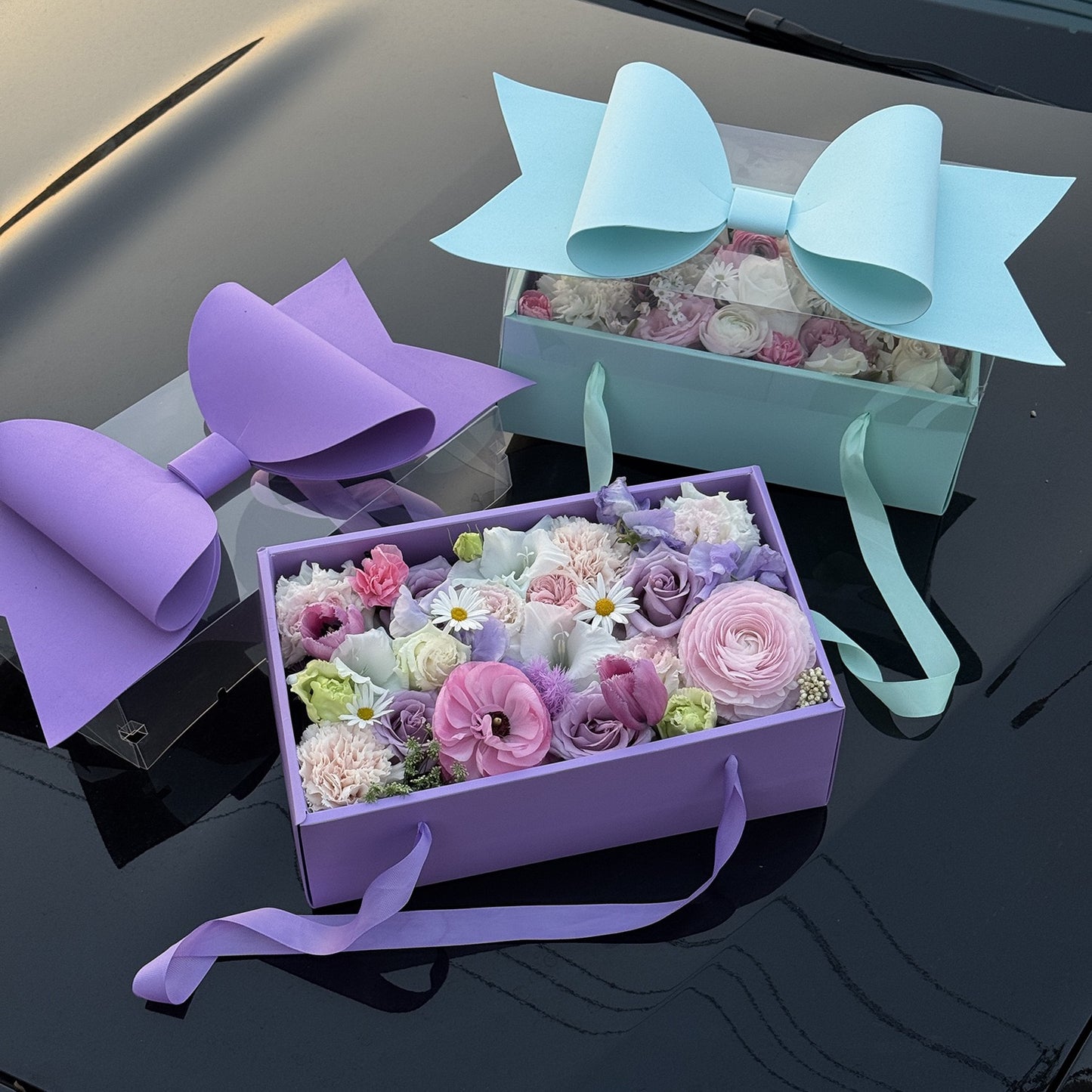 5 boxes Valentine's Day Purple/Blue/Mint Green/White Gift Box with Bow Tie