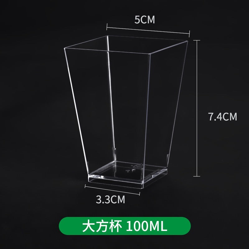 100PCS 3.4OZ acrylic clear square cup (clear spoon included)