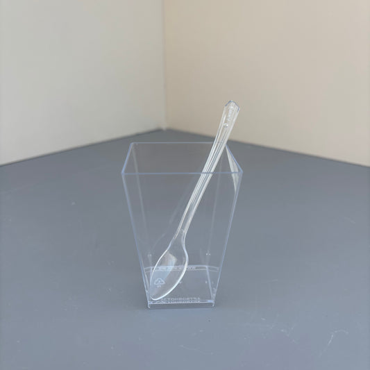 100PCS 3.4OZ acrylic clear square cup (clear spoon included)