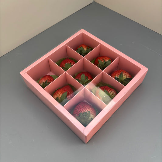 10PCS 9-strawberries Pink Paper Box with Clear Sleeve
