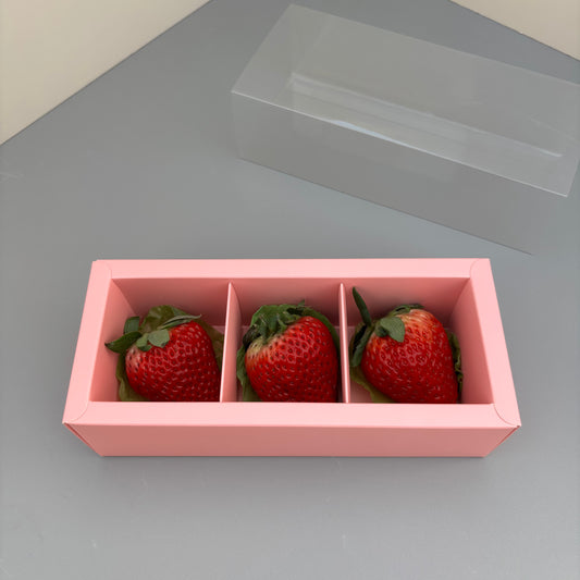 20PCS 3-strawberries Pink Paper Box with Clear Sleeve