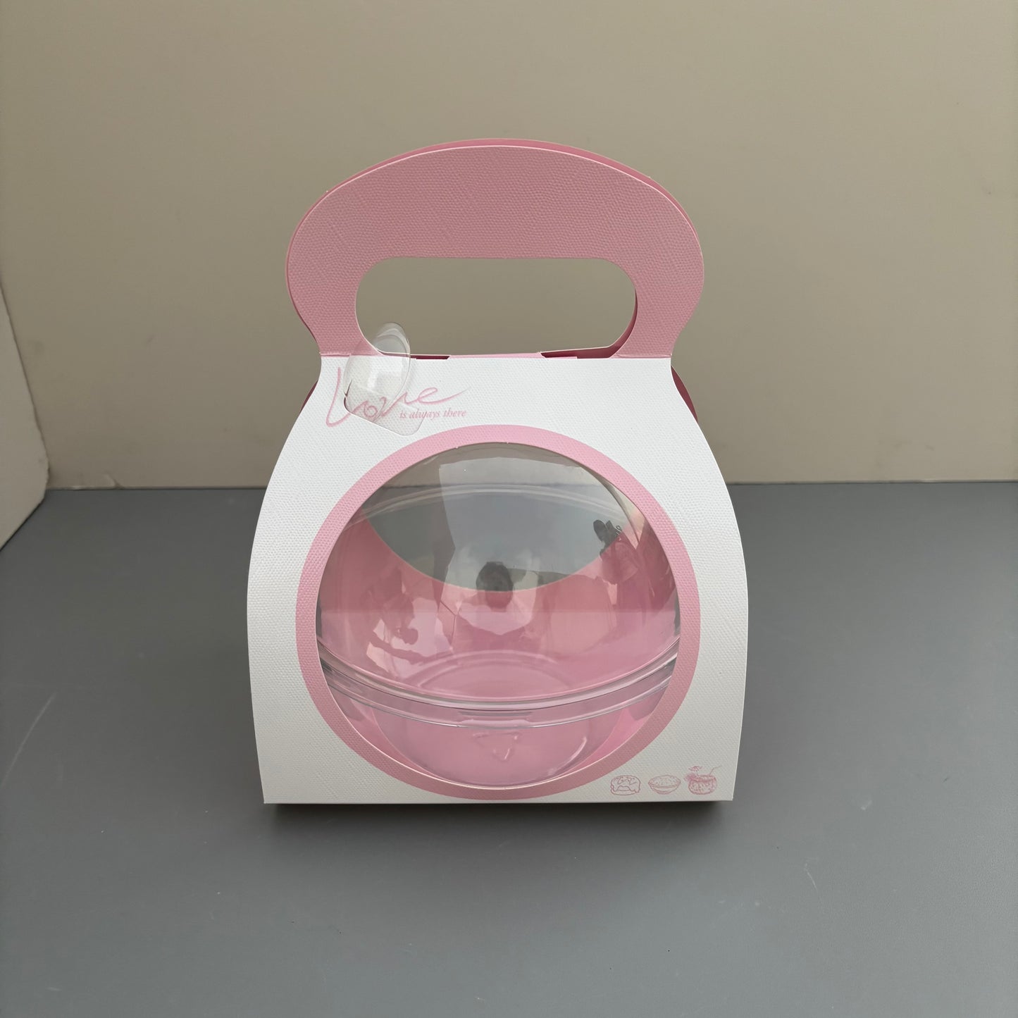 50PCS 500ML dessert clear ball with pink paper handle and spoon