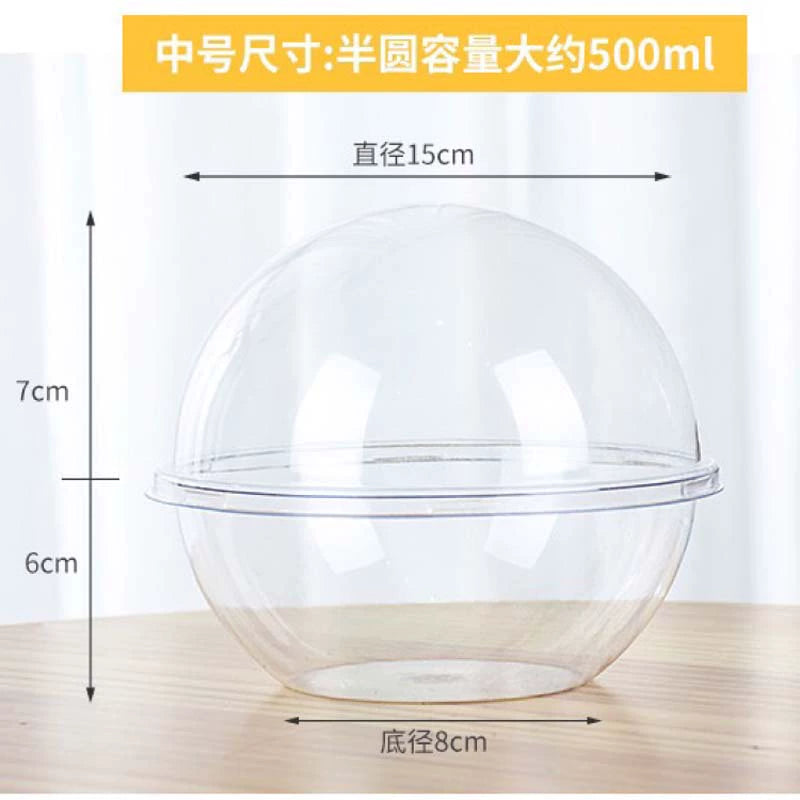 50PCS 500ML dessert clear ball with flower printing paper handle and spoon