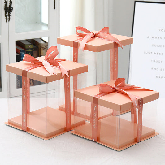 10 boxes Pink Square Large PET Clear Cake Box