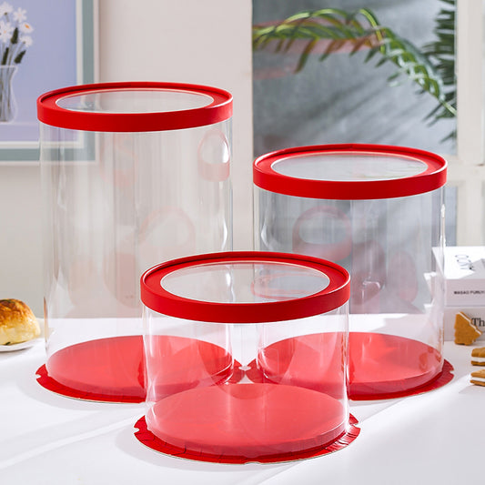 10 boxes red round tall cake box with clear top window